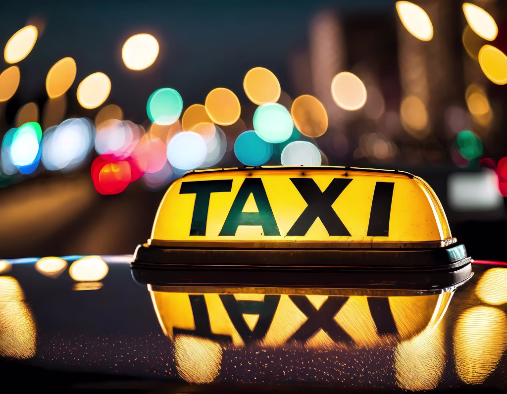 Luč taxi na avtomobilu v nočnem mestu